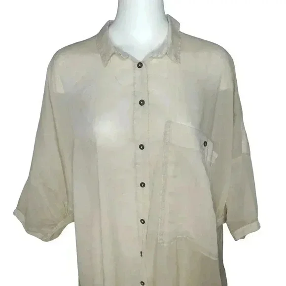 Rundholz Dip Lagenlook Tunic Dress Tan Oversized Large Pocket Button Up One Size